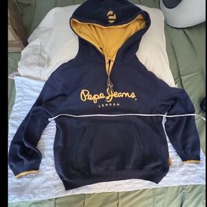 Vintage Pepe Jeans Dark Blue and Mustard Hoodie